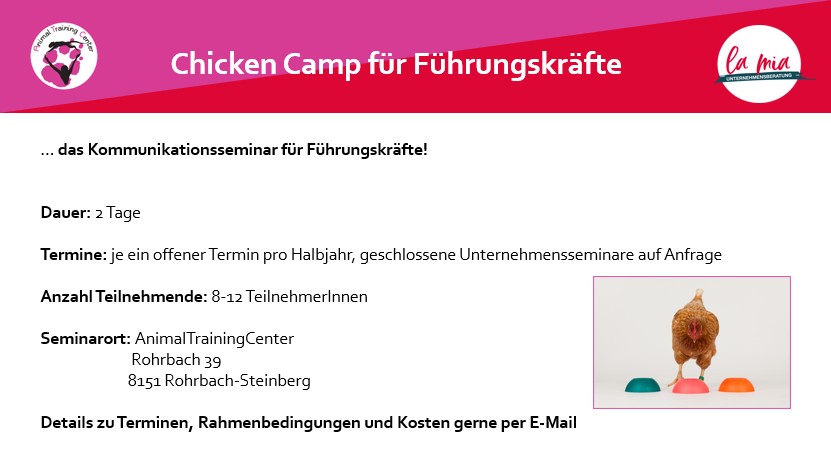 PP-Folie mit Angaben zu Dauer, Ort und sonstigen Seminarinformationen